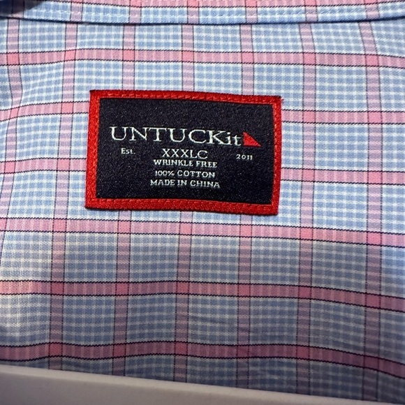 Untuckit‎ Shirt  XXXL Blue Plaid Arrigoni Regular Fit Wrinkle Free Long Sleeve - Picture 3 of 5
